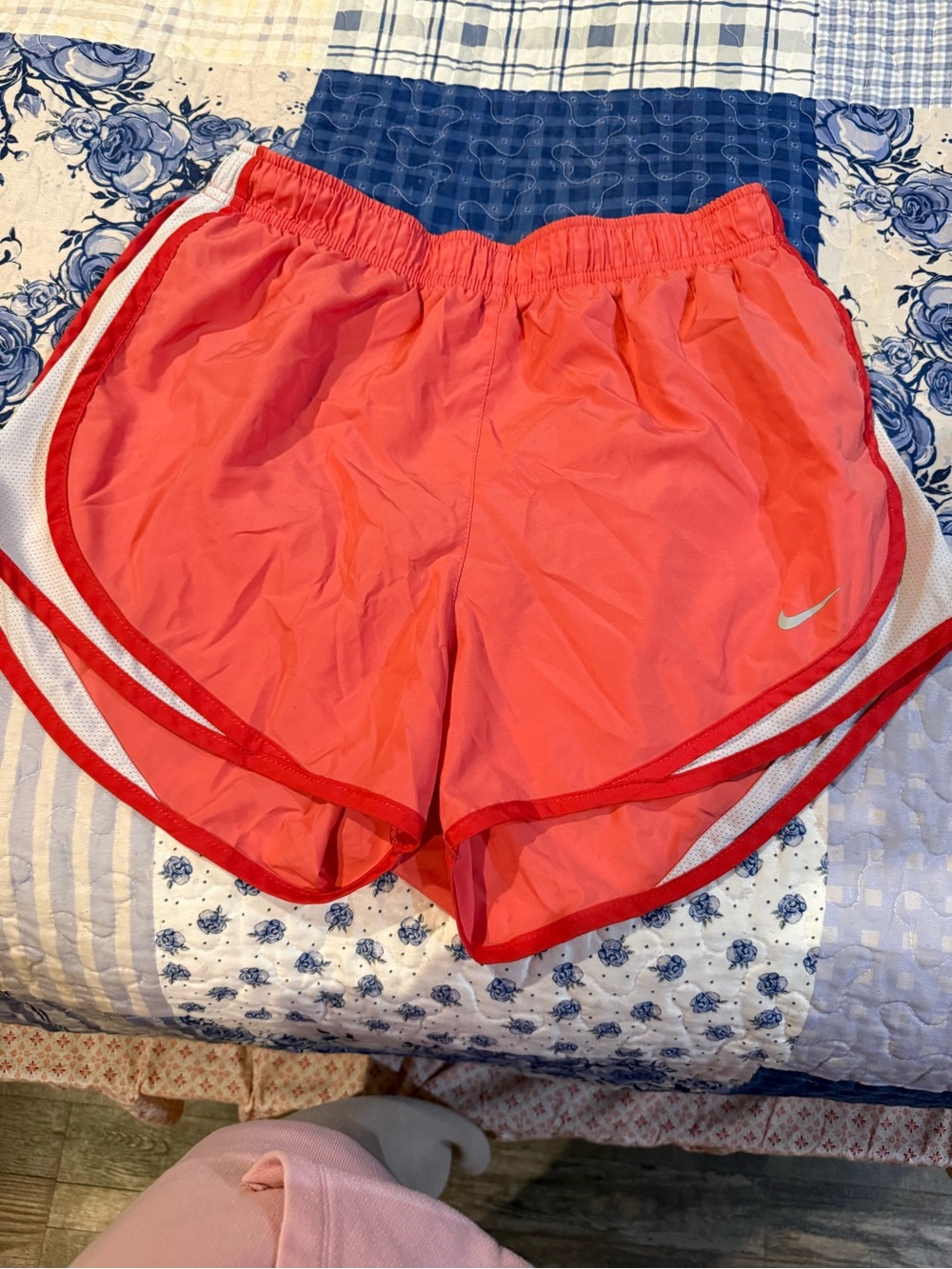 Nike Women's Coral/Pink Athletic Running Shorts with Red Trim
